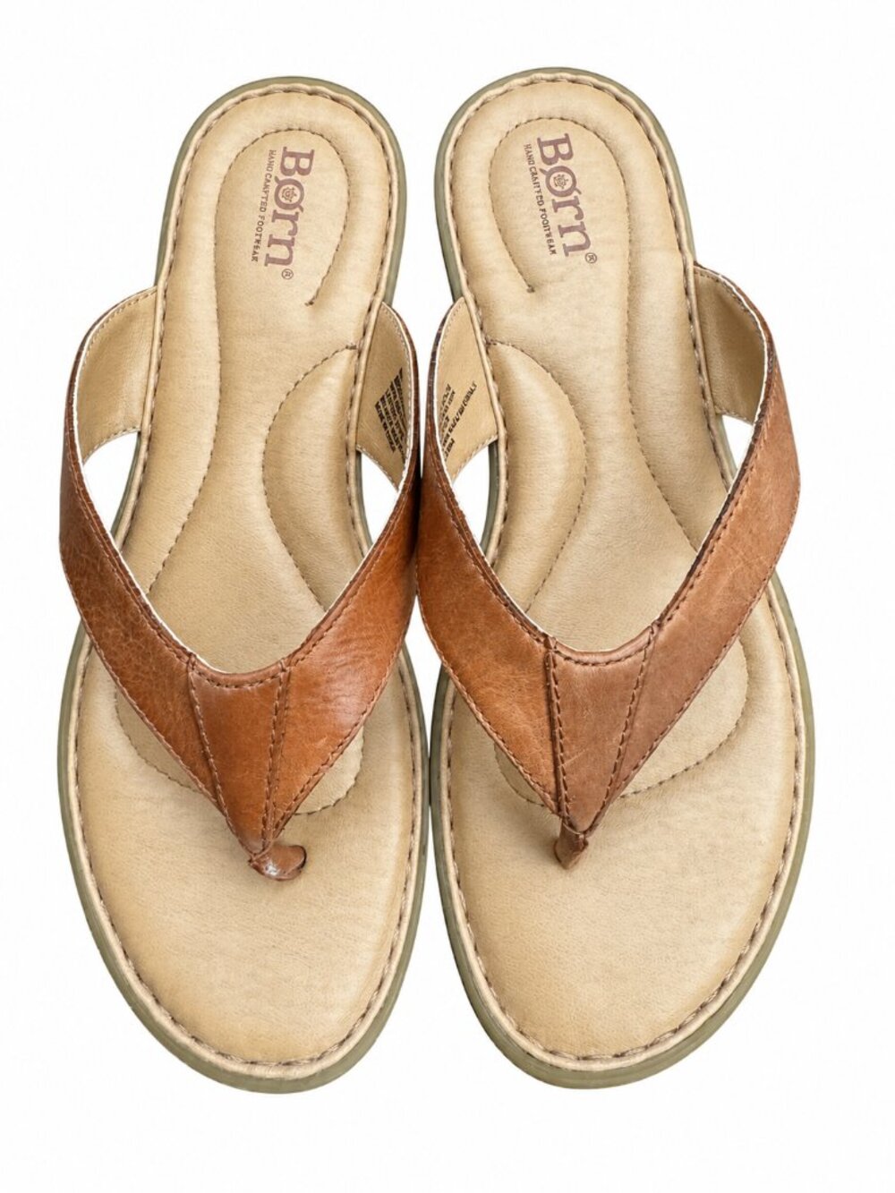 Born Brown Leather Thong Sandals Size 8M Comfort Flip Flops Cushioned Footbed